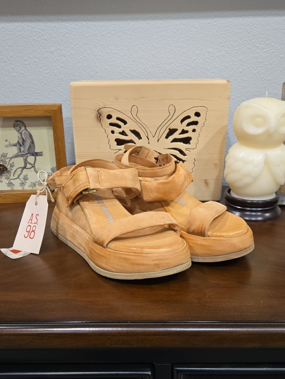 A.S. 98 Rooney Tan Leather & Suede Wedge Sandals NWT, Sz 37